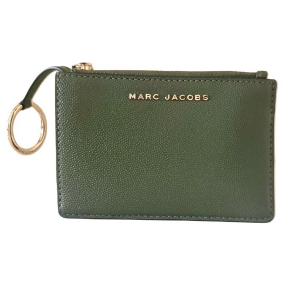 Marc Jacobs Olive Green Leather Zip Card Holder with Key Ring